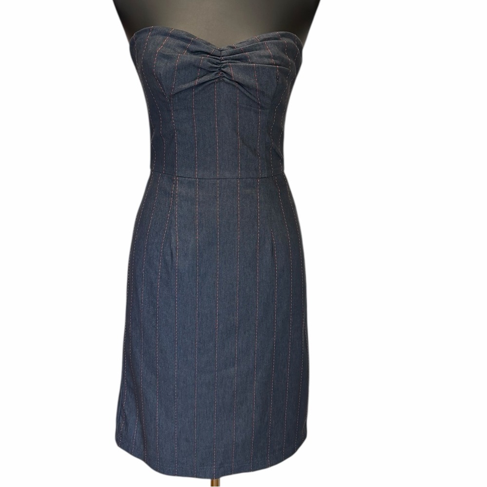 Strapless Chambray Mini Dress with Red Pen Stripes Size 6 by Cory Lynn Calter